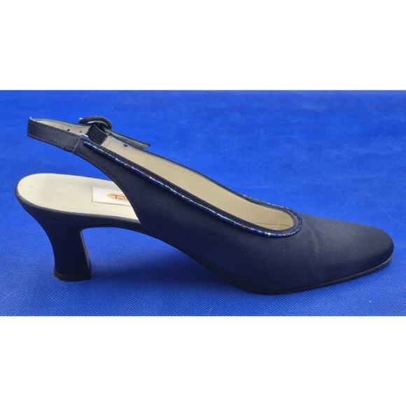 Talbots Black Leather Slingback Pumps 2.5" Kitten Heels Sparkly Accents Size 9N - Picture 5 of 10